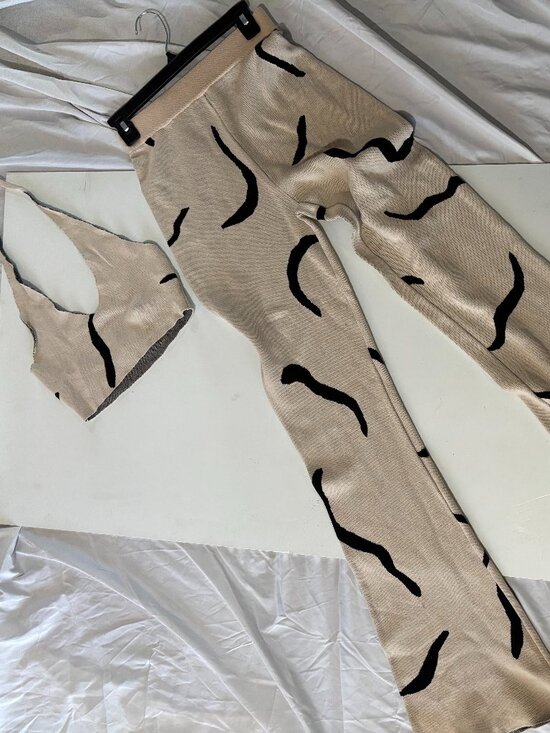 White Fox Boutique Pants - White Fox Beige & Black Knit Two-Piece Set • Size Small